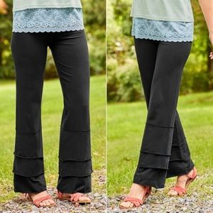 Matilda Jane Finn L Size Black Pants with Hippie Buttons & Raw Edge Hem